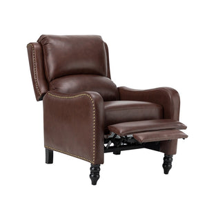 Cedric Modern Genuine Leather Nailhead Trim Pushback Recliner with Adjustable Footrest