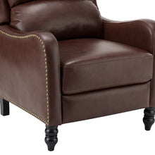 Cedric Modern Genuine Leather Nailhead Trim Pushback Recliner with Adjustable Footrest