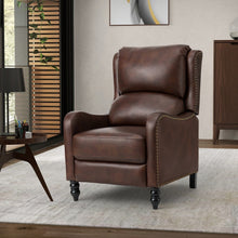 Cedric Modern Genuine Leather Nailhead Trim Pushback Recliner with Adjustable Footrest