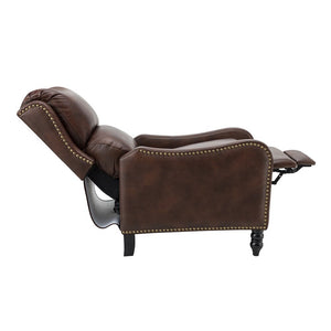 Cedric Modern Genuine Leather Nailhead Trim Pushback Recliner with Adjustable Footrest