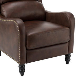 Cedric Modern Genuine Leather Nailhead Trim Pushback Recliner with Adjustable Footrest