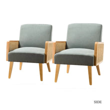 Carmina Modern Bohemian Cane upholstered Accent Armchair with Tapered Legs Set of 2