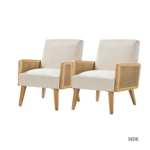 Carmina Modern Bohemian Cane upholstered Accent Armchair with Tapered Legs Set of 2