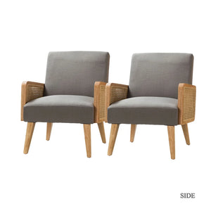 Carmina Modern Bohemian Cane upholstered Accent Armchair with Tapered Legs Set of 2