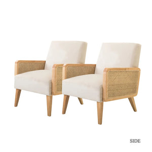 Carmina Modern Bohemian Cane upholstered Accent Armchair with Tapered Legs Set of 2