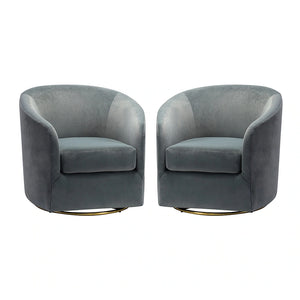 Eleuterio Modern Upholstered Swivel Accent Barrel Chair with Metal Base Set of 2