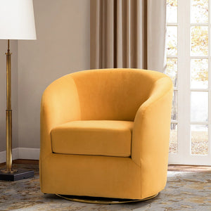 Eleuterio Modern Velvet Curved Swivel Accent Barrel Chair with Metal Base