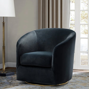 Eleuterio Modern Velvet Curved Swivel Accent Barrel Chair with Metal Base