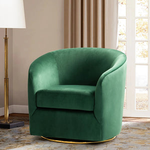 Eleuterio Modern Velvet Curved Swivel Accent Barrel Chair with Metal Base