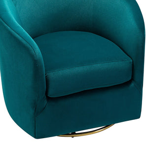 Eleuterio Modern Velvet Curved Swivel Accent Barrel Chair with Metal Base