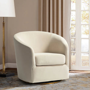 Eleuterio Modern Velvet Curved Swivel Accent Barrel Chair with Metal Base