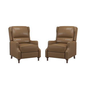 Florens 30.2" Wide Mid-Century Modern Genuine Leather Recliner with Solid Wood Legs Set of 2