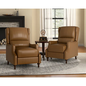 Florens 30.2" Wide Mid-Century Modern Genuine Leather Recliner with Solid Wood Legs Set of 2