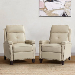 Gaspar Mid-Century Modern Genuine Leather Pushback Recliner with Wood legs Set of 2