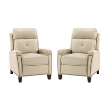 Gaspar Mid-Century Modern Genuine Leather Pushback Recliner with Wood legs Set of 2