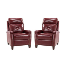 Gaspar Mid-Century Modern Genuine Leather Pushback Recliner with Wood legs Set of 2