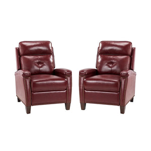 Gaspar Mid-Century Modern Genuine Leather Pushback Recliner with Wood legs Set of 2