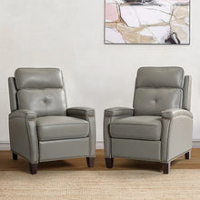 Gaspar Mid-Century Modern Genuine Leather Pushback Recliner with Wood legs Set of 2