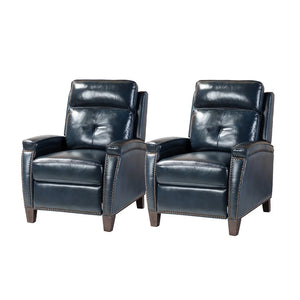 Gaspar Mid-Century Modern Genuine Leather Pushback Recliner with Wood legs Set of 2