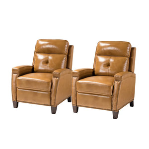 Gaspar Mid-Century Modern Genuine Leather Pushback Recliner with Wood legs Set of 2