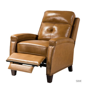 Gaspar Mid-Century Modern Genuine Leather Pushback Recliner with Wood legs Set of 2