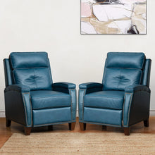 Gaspar Mid-Century Modern Genuine Leather Pushback Recliner with Wood legs Set of 2