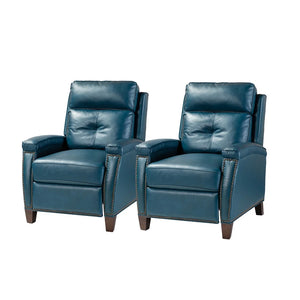 Gaspar Mid-Century Modern Genuine Leather Pushback Recliner with Wood legs Set of 2