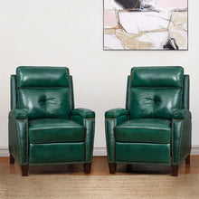 Gaspar Mid-Century Modern Genuine Leather Pushback Recliner with Wood legs Set of 2