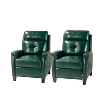 Gaspar Mid-Century Modern Genuine Leather Pushback Recliner with Wood legs Set of 2