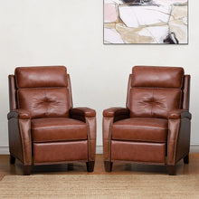 Gaspar Mid-Century Modern Genuine Leather Pushback Recliner with Wood legs Set of 2