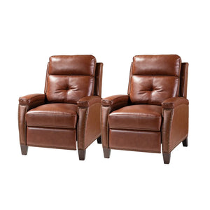 Gaspar Mid-Century Modern Genuine Leather Pushback Recliner with Wood legs Set of 2