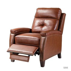 Gaspar Mid-Century Modern Genuine Leather Pushback Recliner with Wood legs Set of 2