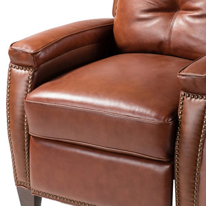 Gaspar Mid-Century Modern Genuine Leather Pushback Recliner with Wood legs Set of 2