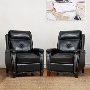 Gaspar Mid-Century Modern Genuine Leather Pushback Recliner with Wood legs Set of 2