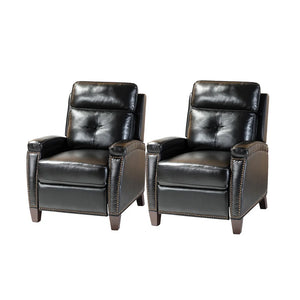 Gaspar Mid-Century Modern Genuine Leather Pushback Recliner with Wood legs Set of 2