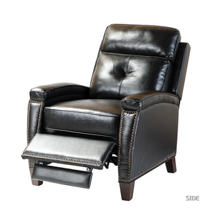 Gaspar Mid-Century Modern Genuine Leather Pushback Recliner with Wood legs Set of 2