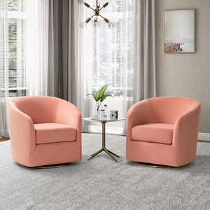 Eleuterio Modern Upholstered Swivel Accent Barrel Chair with Metal Base Set of 2