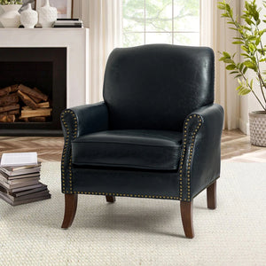 Bernhard Mid-Century Modern Leather Armchair with Nailhead Trim Design