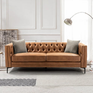 Calymne 84" Mid-century Modern Leather Sofa with Button-Tufted Back