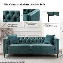 Calymne 84" Mid-century Modern Leather Sofa with Button-Tufted Back