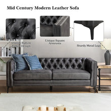 Calymne 84" Mid-century Modern Leather Sofa with Button-Tufted Back