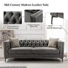 Calymne 84" Mid-century Modern Leather Sofa with Button-Tufted Back