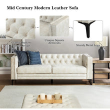 Calymne 84" Mid-century Modern Leather Sofa with Button-Tufted Back