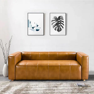 Donia Mid-Century Modern Leather 80" Curved Sofa with Wooden Legs