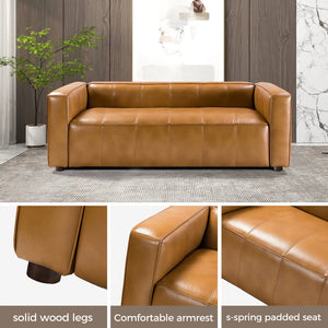 Donia Mid-Century Modern Leather 80" Curved Sofa with Wooden Legs