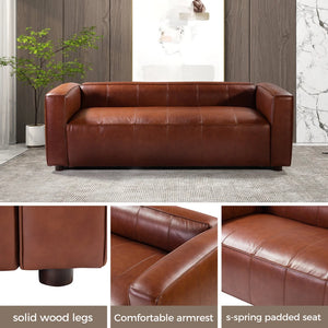 Donia Mid-Century Modern Leather 80" Curved Sofa with Wooden Legs