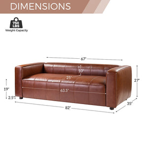 Donia Mid-Century Modern Leather 80" Curved Sofa with Wooden Legs