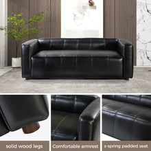 Donia Mid-Century Modern Leather 80" Curved Sofa with Wooden Legs