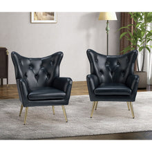 Joseph Modern Leather Wingback Armchair with Pull-button Design Set of 2