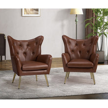 Joseph Modern Leather Wingback Armchair with Pull-button Design Set of 2